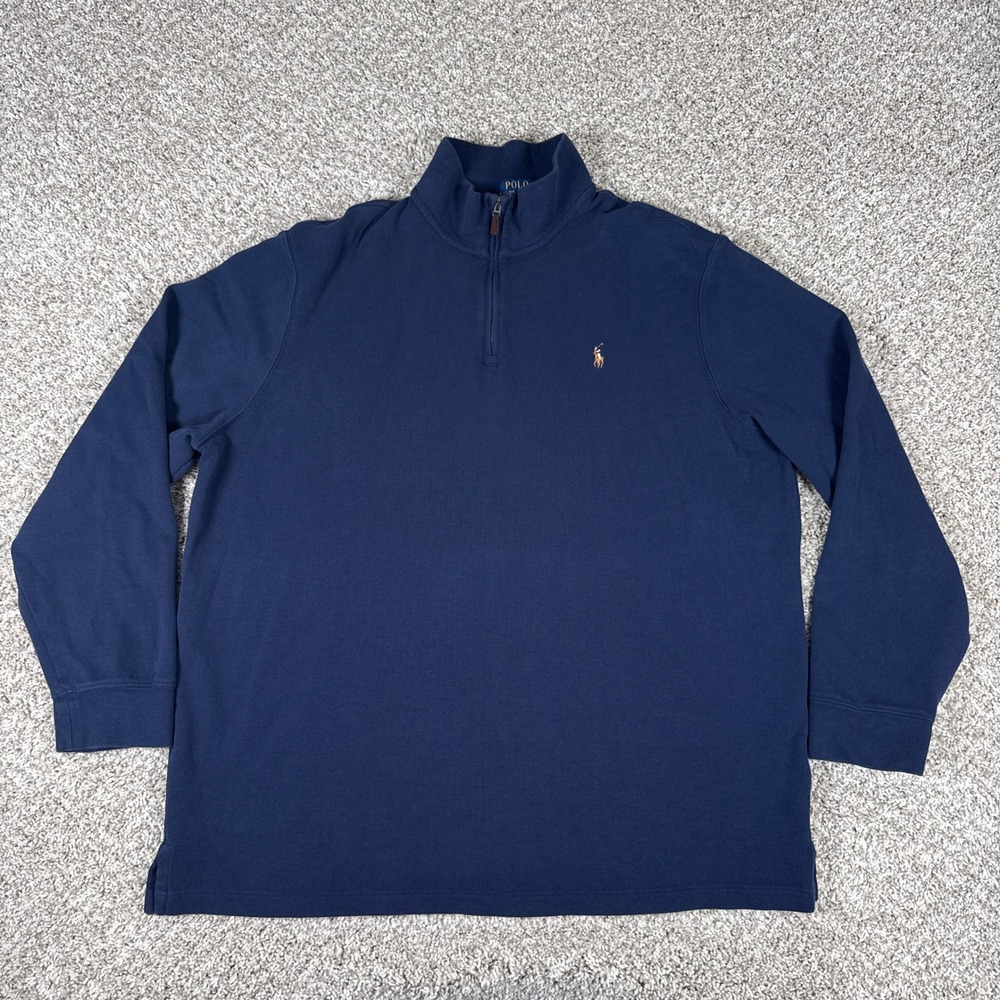 Polo Ralph Lauren Sweater Mens‎ XXL Blue Estate Rib Cotton Quarter Zip Pullover